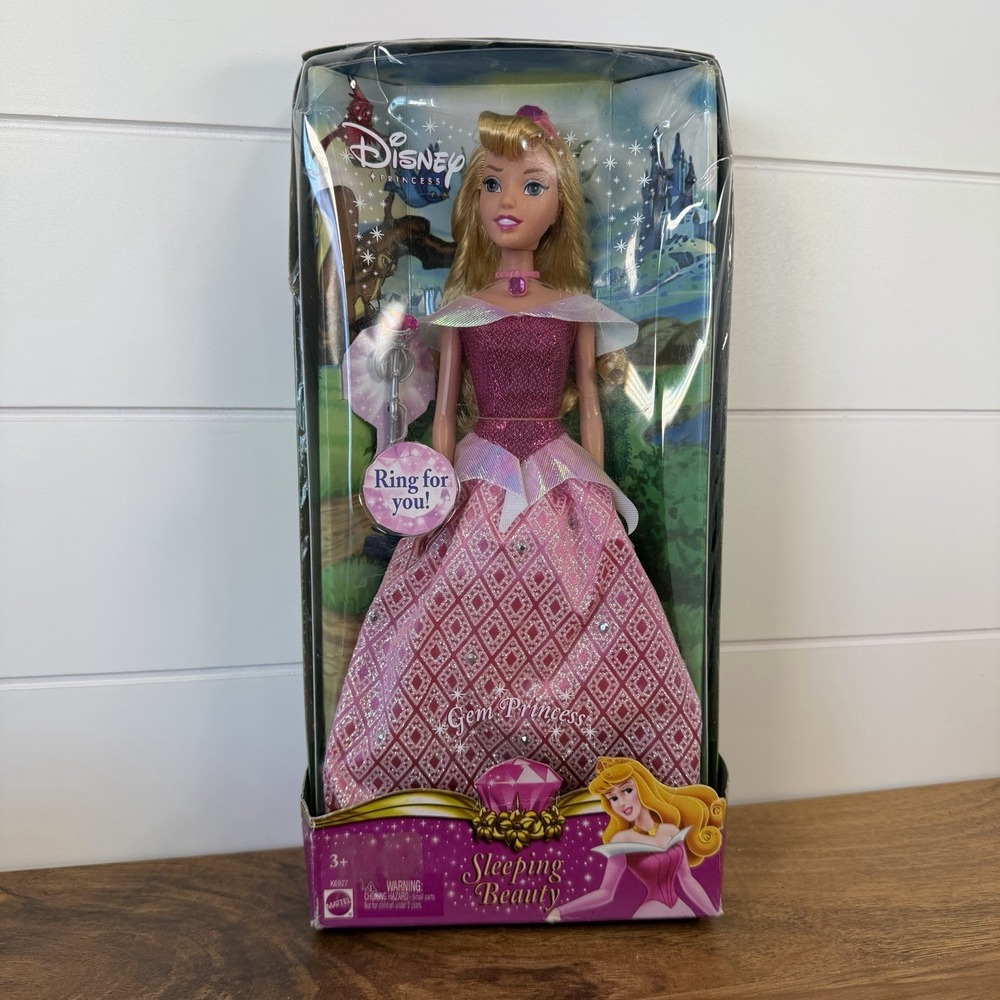 New Sleeping Beauty Barbie Doll Gem Disney Princess w/Scepter Ring *Damaged Box*
